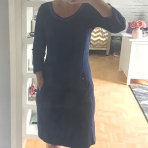 EUC Sandwich T-Shirt dress Princess seams, pockets NAVY 100% Cotton US L